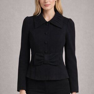 Designer 1990s DVF Black Wool Bow Jacket | Size 2 (see below)| Cropped